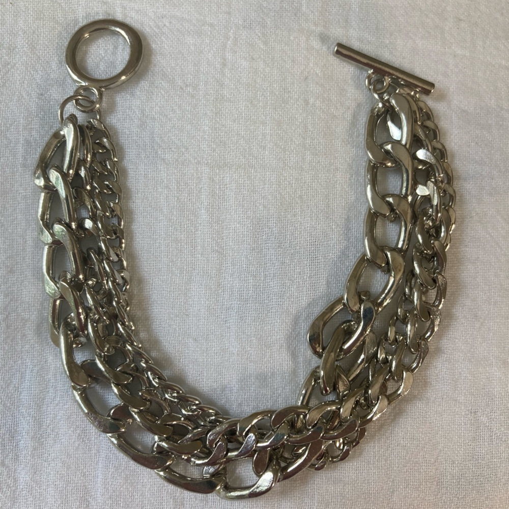 Multi Chain Silver Tone Link Bracelet Toggle Clasp - image 1